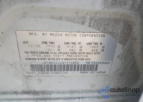 2008 Mazda Mazda3 S Grand Touring from USA, damaged, VIN JM1BK344481114896